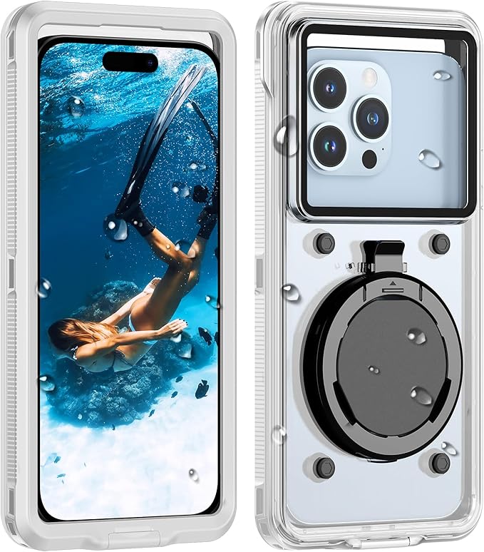 Lanhiem Snorkeling Underwater Phone Case for Diving, IP68 Professional Universal Waterproof Outdoor Video Photo Cellphone Case with Lanyard for iPhone Galaxy Pixel Moto All Series (Clear/White)