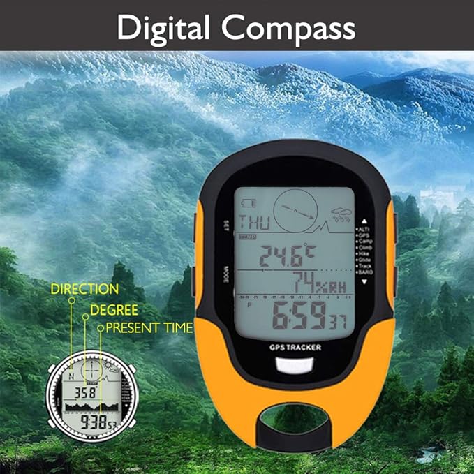 Multifunction Digital Altimeter, Waterproof Handheld GPS Navigator Tracker with Mini Torch, Electronic Barometer Thermometer Compass for Camp Climb Hike