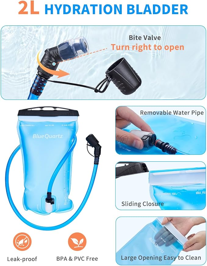 Blue Quartz Hydration Backpack with 2L Water Bladder, 18L Hiking Backpack for Women Men, Lightweight Water Pack with Phone Pocket for Quick Access, Hydration Pack for Cycling, Running, Biking
