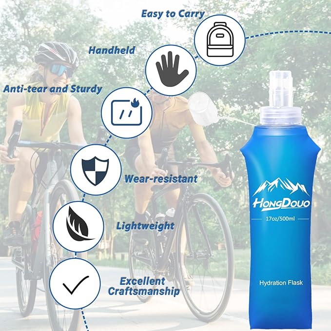 2 Packs Soft Flask, 17oz/500ml TPU Collapsible Soft Water Bottle for Hydration Pack, Running Vest, BPA-Free Folding Water Bottles for Hiking Cycling Climbing Running Outdoor Sports