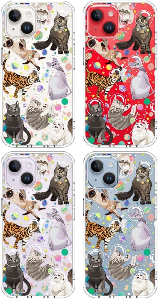 MOSNOVO for iPhone 13/14 Case | Military Grade 6.6ft Drop Tested | Clear with Space Cat Design