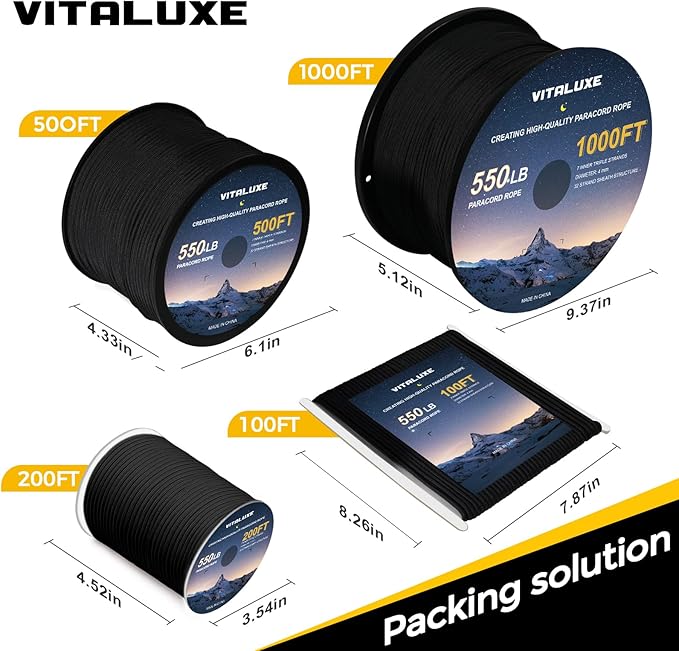 Paracord 550, 4mm, 7 Triple Strands Utility Rope, Parachute Cord for Survival Gear, Camping, Hiking, and DIY Bracelets, Keychains,Accessories, Type III