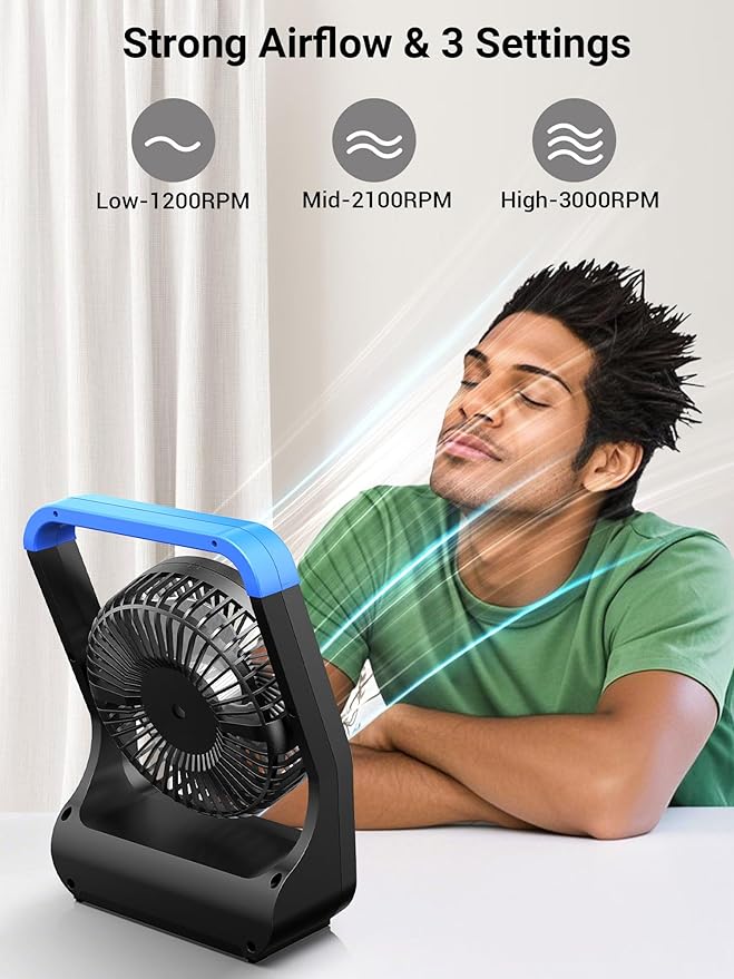 Gazeled Battery Operated Fan, Camping Fan Battery Powered, Super Long Lasting, 5'' Portable D-Cell Battery Powered Desk Fan with Timer, 3 Speeds, Quiet, 180° Rotation, for Office,Bedroom,Outdoor, F24