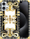 Compatible with iPhone 16 Case, Gold Grain Flowers Luxury Golden Decoration for Girl Women Soft TPU Shockproof Protective Hard PC Back