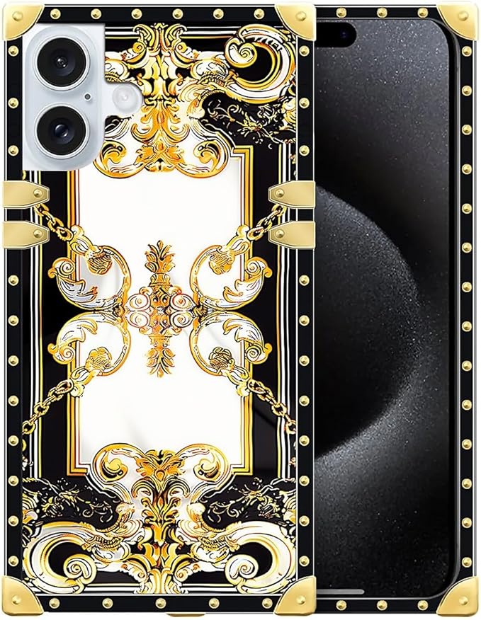 Compatible with iPhone 16 Case, Gold Grain Flowers Luxury Golden Decoration for Girl Women Soft TPU Shockproof Protective Hard PC Back