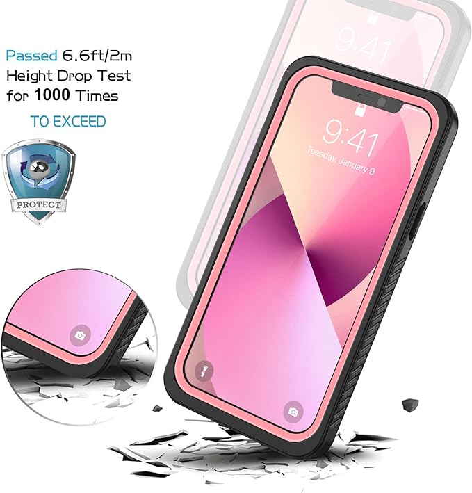 Lanhiem for iPhone 12 Case, Waterproof Dustproof Shockproof Case with Built-in Screen Protector [Not for iPhone 12 Pro], Full Body Underwater Protective Cover for iPhone 12 6.1 inch -Pink