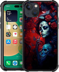 for iPhone 14 Case, Skull Lady Rose Pattern Graphic Design Girl Boy Soft Silicone Hard Acrylic Shock Protection for iPhone 14