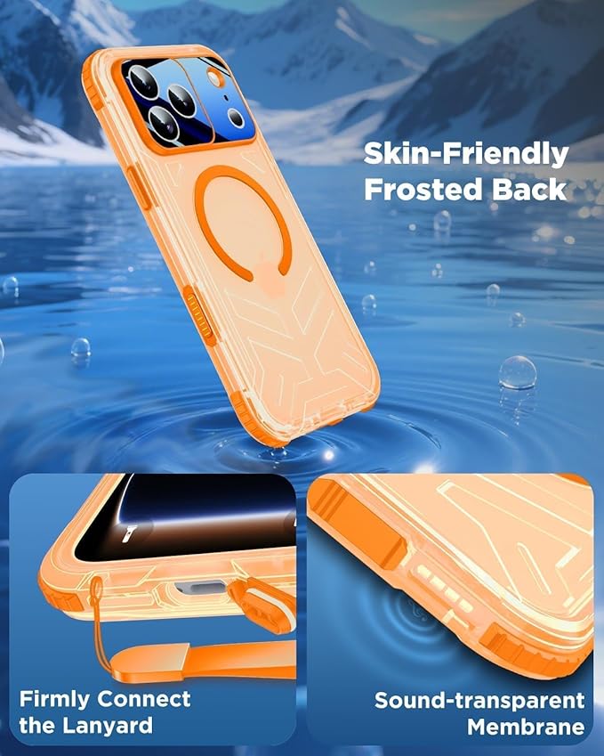 for iPhone 17 Pro Waterproof Case with Magsafe, Built-in [Camera & Screen Protector] [Lanyard], IP68 Water Proof Full Body Dustproof Heavy Duty Frosted Protective Phone Cover, 6.3" Orange