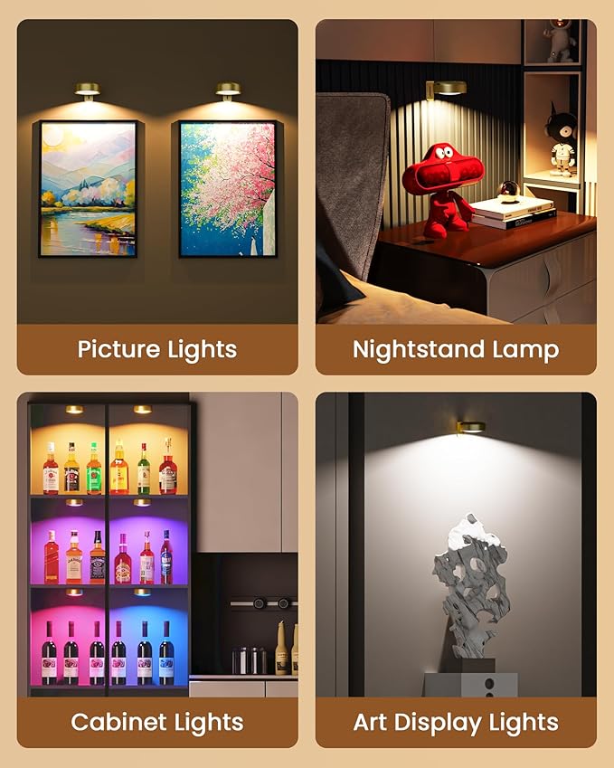 3 Pack Picture Lights for Wall,Wireless 2000mAh Rechargeable Magnetic LED Puck Lights with Remote,3 Color Temps and 12 RGB,Dimming & Timer,Art Frame Light for Painting Display,Photos,Wall Decor