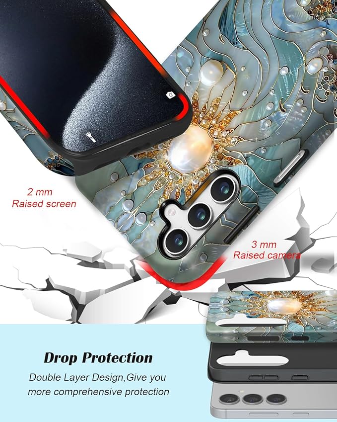 Compatible for Samsung Galaxy S25 FE 5G Case, Dual Layer Heavy Duty 2 in 1 Shockproof Protective Phone Case,Sun Waves Pearl
