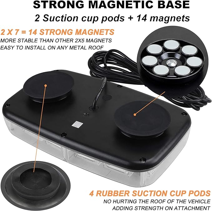 ASPL 48LED Roof Top Strobe Lights, High Visibility Emergency Safety Warning LED Mini Strobe Light bar with Magnetic Base for 12-24V Snow Plow, Trucks, Construction Vehicles (White)