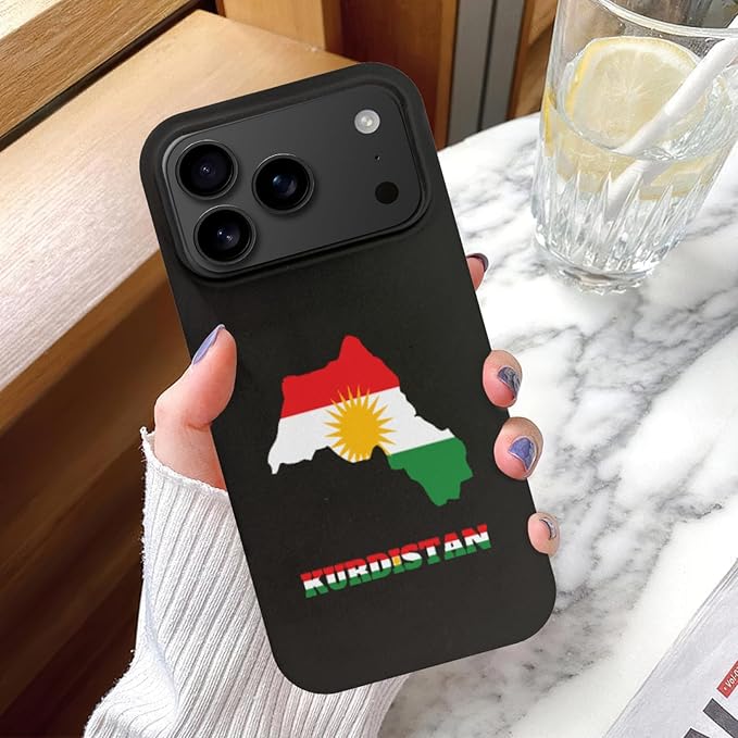 Kurdistan Kurdish Kurds Flag Map Case Compatible with iPhone 17 Pro Drop Protection Shockproof Anti Fingerprint Funny Novelty Phone Cover Slim Fit Silicone Black