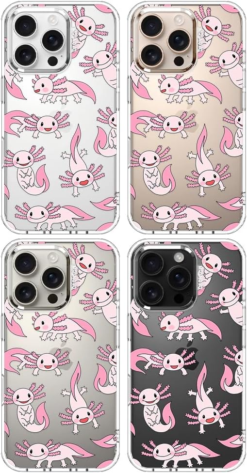 MOSNOVO Case for iPhone 16 Pro, [Buffertech 6.6ft Military-Grade Drop Protection] [Anti Peel Off Tech] Clear TPU Bumper Phone Case Cover Design - Pink Axolotl