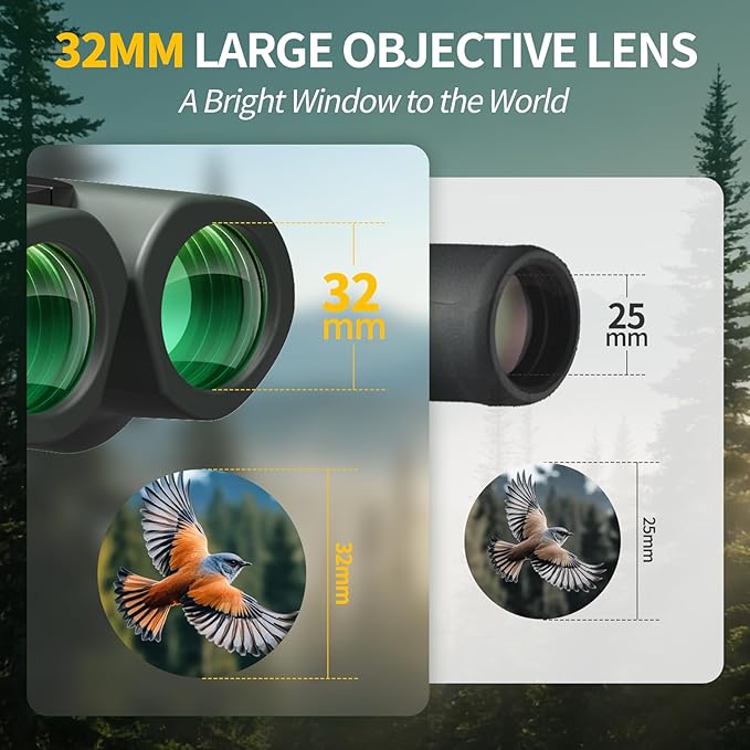 25x32 Compact Binoculars for Bird Watching - High Powered Lightweight Binocular for Adults Kids - 4.9ft Close Focus with Carrying Case for Backyard, Cruise Ship & Concerts