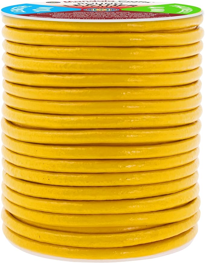 Mandala Crafts Round Genuine Mustard Yellow Leather Cord for Jewelry Making – 4mm Cowhide Leather Rope String Lace for Kumihimo – 11 Yards Cowhide Craft Cording Spool