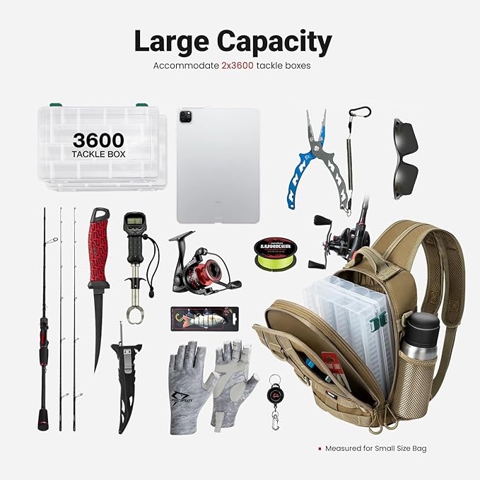Piscifun Fishing Backpack with Rod Holder, Lightweight Sling Bag Storge Gear and Equipment