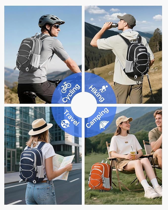CROSSGEAR Packable Hiking Backpack, 24L Lightweight Foldable Daypack, RFID Secure Pocket, Nylon Fabric, Water Resistant Small Travel Hiking Daypack for Women Men, Orange