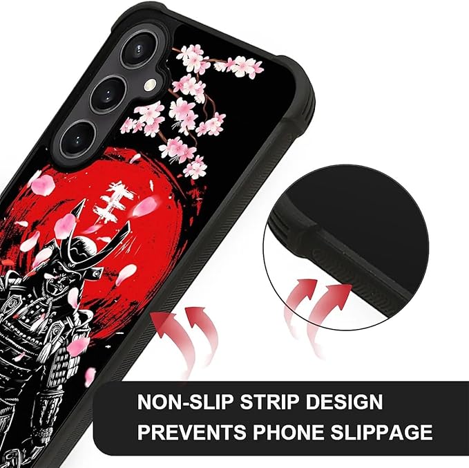 for Samsung Galaxy S23 FE Case, Sakura Japanese Samurai Pattern Graphic Design Girl Boy Soft Silicone Hard Acrylic Shock Protection for Samsung Galaxy S23 FE