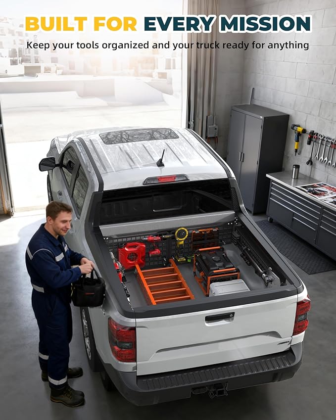 Trumgeta Aluminum Front Bed MOLLE Panel Fit for 2022–2026 Ford Maverick, No-Drill Installation, Heavy-Duty Truck Bed Organizer Storage Rack System for Tools and Outdoor Gear