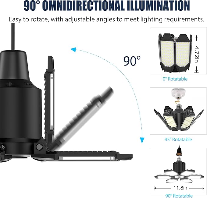 BRAINIAC 100W LED Garage Lights, 10000LM Ultra Bright Shop Light with 6+1 Adjustable Panels, 6500K Daylight E26/E27 Screw-in Deformable Ceiling Light Bulb for Workshop, Barn, Basement, Warehouse