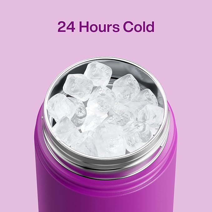 Kids Insulated Water Bottle with Straw - 12oz Stainless Steel Water Bottle with Dual Spouts, Leak-Proof, BPA-Free, Double Wall Vacuum Keeps Cold for 24 Hours for Sports, Travel (Bright Magenta)