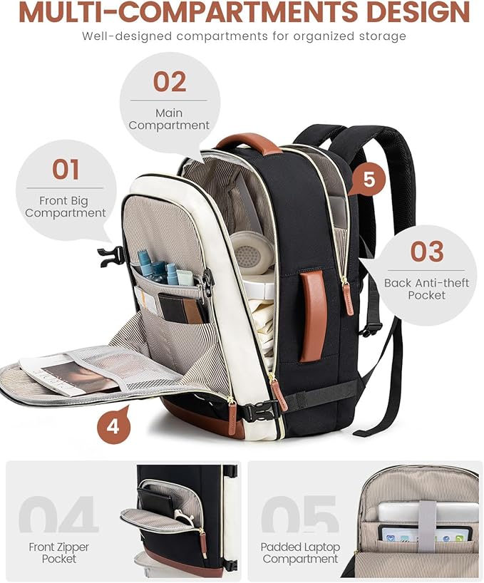 LOVEVOOK Carry On Backpack, 50L Large Travel Backpack For Airplanes, TSA Personal Item Travel Bag, Waterproof Daypack Fits 18 Inch Laptop, Business Weekender Overnight with 3 Packing Cubes, Black Grey