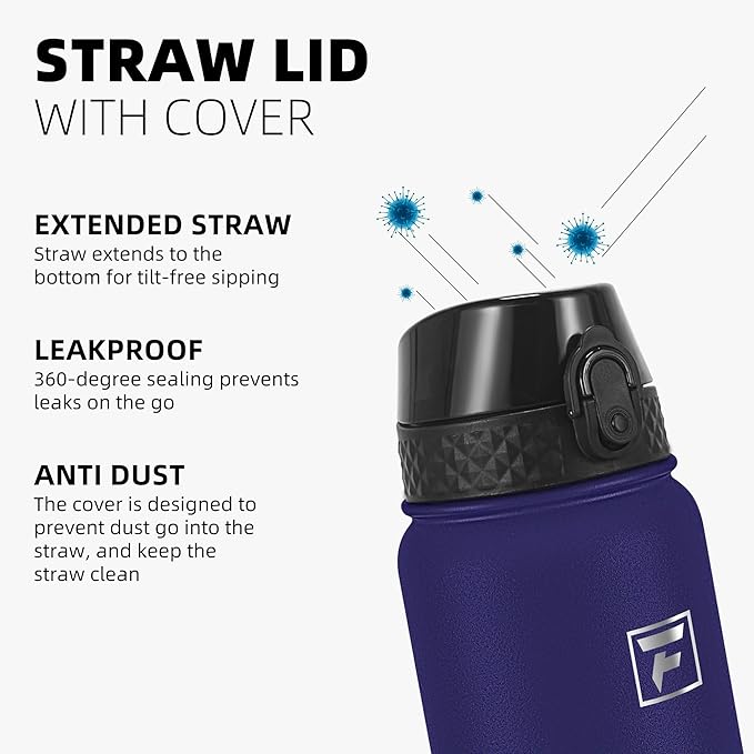 Fanhaw 20 oz Insulated Stainless Steel Water Bottle with Straw Lid, Leakproof & Anti-Dust Sports Bottle for Kids, Women & Men (Purple Green)