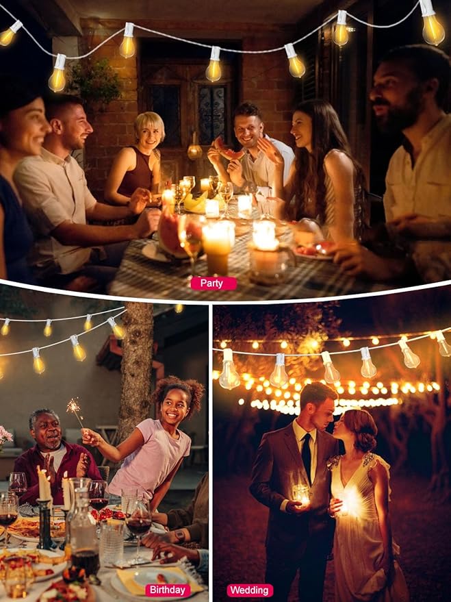 DAMAING Outdoor String Lights 300FT(3x100FT) Waterproof Patio Lights with 156 Shatterproof Dimmable LED Edison Bulbs,Connectable Outdoor Lights for Backyard Party Wedding Outside, 2200K White Cord