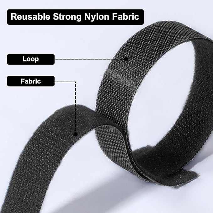 150PCS Cable Ties, 4+6+8+10 inch Cable Ties for Cable Management, Adjustable Fastening, Multi-Purpose Reusable Hook and Loop for Home, Office and Garage，Black