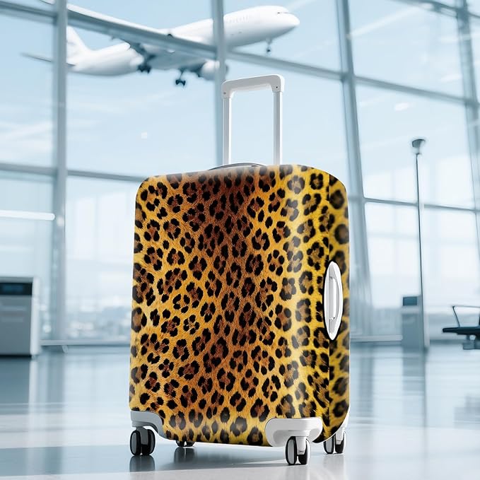 ANNA QUEEN Vintage Leopard Pattern Travel Luggage Cover -Stretchable Airplane Suitcase Protector Sleeve,Universal Washable Fit for 28-30 Inch Checked Baggage,Water Resistant Durable Luggage Protector