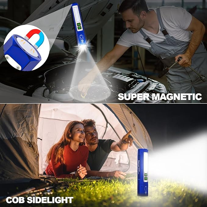 Banral Rechargeable Flashlights High Lumens - Super Bright Small Pocket Magnetic Flashlight, 8 Modes LED Tactical Flash Light, Dual Button Powerful Flashlight for Camping (2, Klein Blue)