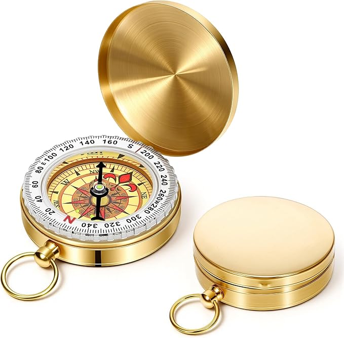 Brass Compass for Hiking Large Dial Pocket Compass with Keychain Loop Camping Survival Compass Ideal Metal Navigation Tool for Teen Scouts Men Hiking Camping Hunting Outdoor (Gold)