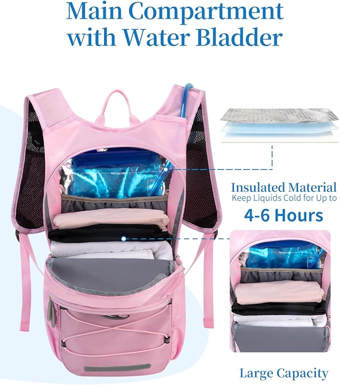 Hydration Backpack with 2L Water Bladder, Hiking Water Backpack for Men Women with Phone Pocket and Helmet Holder
