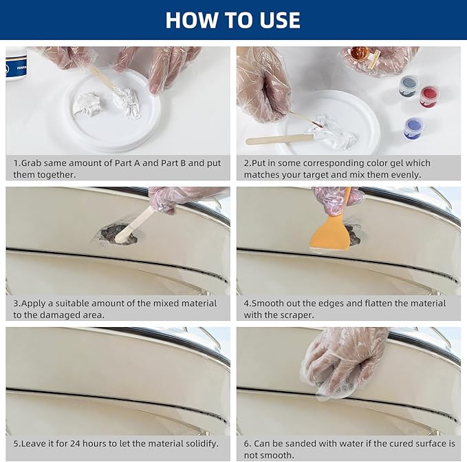 FENFANDAS Fiberglass Boat Repair Kit (Color Match), Gel Coat Repair Kit for Boats, Marine Fiberglass Repair Kit for Boats, Epoxy Filler for Boats, Fiberglass Repair Kit Fix Holes Chips Pits Cracks