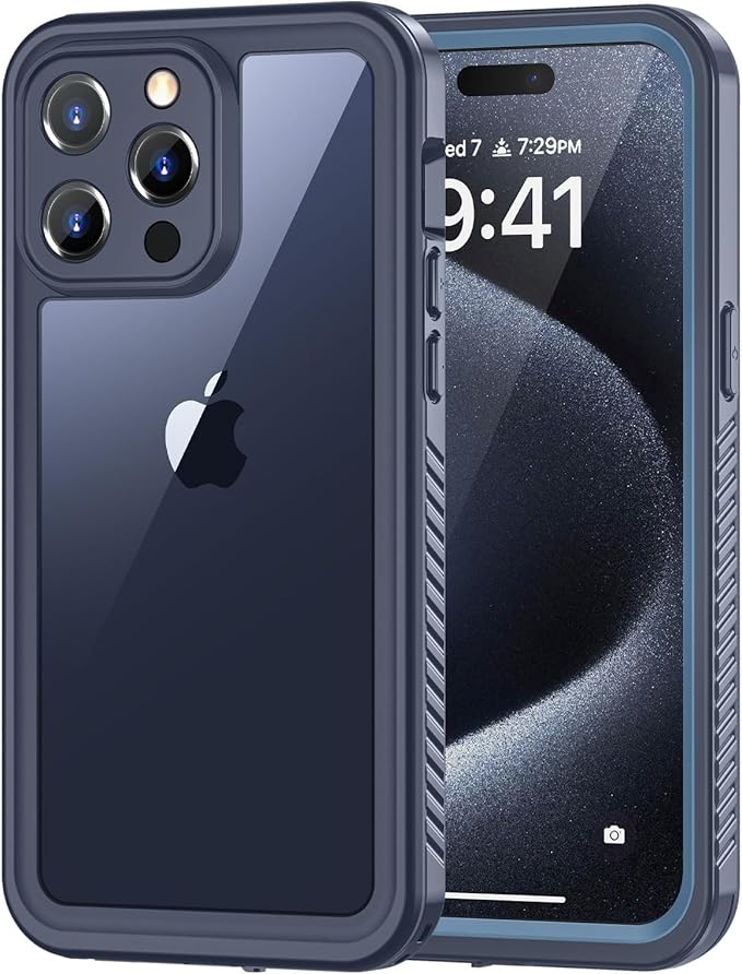 Lanhiem for 15 Pro Case, IP68 Waterproof Dustproof Shockproof Case with Built-in Screen Protector, Full Body Protective Heavy Duty Phone Cover for 15 Pro - 6.1 inch (Dark Blue)