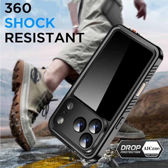 AICase Compatible with iPhone 17 Pro Case Waterproof, Clear Water Proof Built-in Screen Protector Shockproof Dustproof Snowproof Full Body Rugged Underwater Phone Case with Lanyard