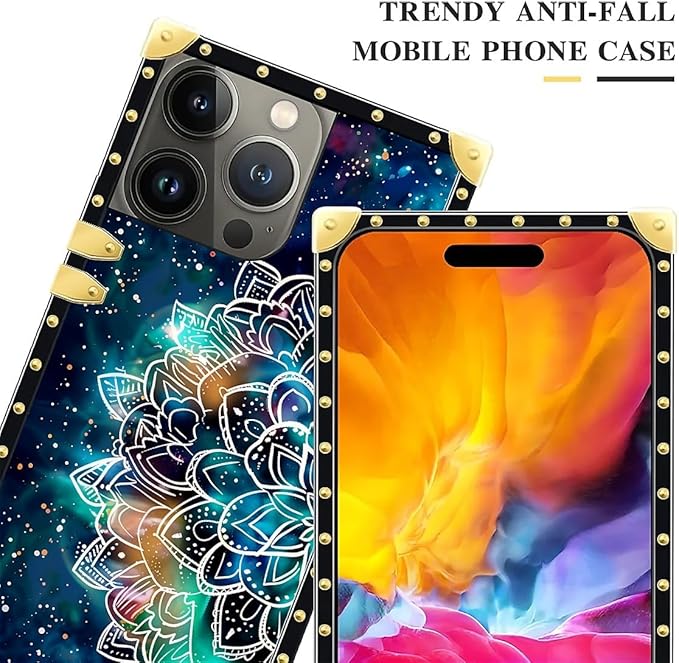 Compatible with iPhone 15 Pro Case, Starry Sky Colourful Mandala Luxury Golden Decoration for Girl Women Soft TPU Shockproof Protective Hard PC Back for iPhone 15 Pro