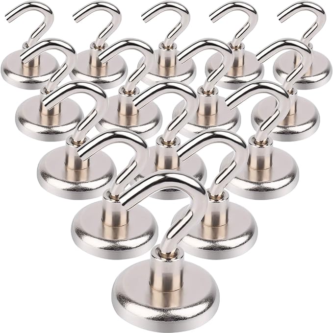 14Pack Magnetic Hooks, 100lbs+ Strong Magnetic Hooks Heavy Duty Rare Earth Neodymium Magnets with Hooks for Hanging, Large Hooks Magnetic for Cruise Cabins Camping Wall Kitchen Fridge Classroom Office