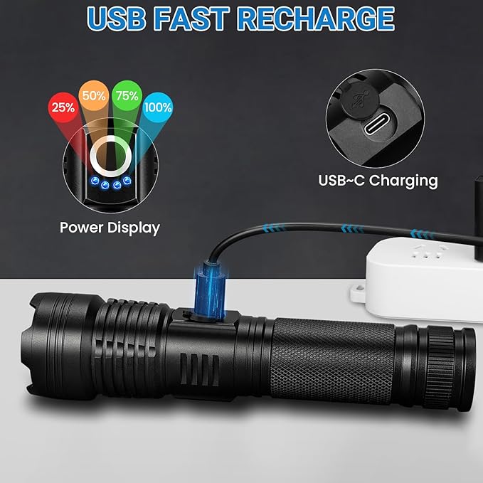 Rechargeable LED Flashlight, 99,000 High Lumens Super Bright Flashlight, 5 Modes IPX6 Waterproof Handheld Flashlights for Home Emergency Camping Hiking（2 Pack ）