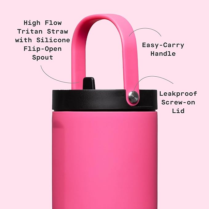 Corkcicle Go Cup XL - Leak-Proof Travel Tumbler - Triple Insulated Stainless Steel Water Bottle - Easy-Carry Handle - Summer Drinkware Gift - Keeps Drinks Ice Cold - 30 oz - Dragonfruit