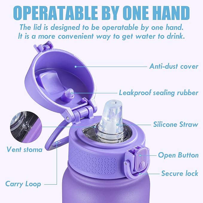 OLDLEY 12oz Kids Insulated Water Bottle, Stainless Steel, Leak-Proof, 355ml, School, Playdates, Active Kids, Daily Use