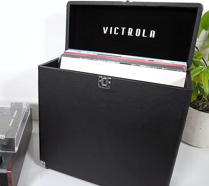 Victrola Vintage Vinyl Record Storage and Carrying Case, Fits all Standard Records - 33 1/3, 45 and 78 RPM, Holds 30 Albums, Perfect for your Treasured Record Collection, Gray, 1SFA (VSC-20-GRY)
