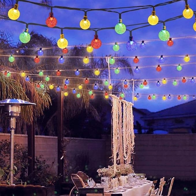 Toodour Solar String Lights Outdoor, 36ft 60 LED Globe String Light with 8 Mode, Waterproof Crystall Ball Lights Solar Patio Lights for Garden, Lawn, Patio, Gazebo, Yard, Outdoor Decor - Multicolor