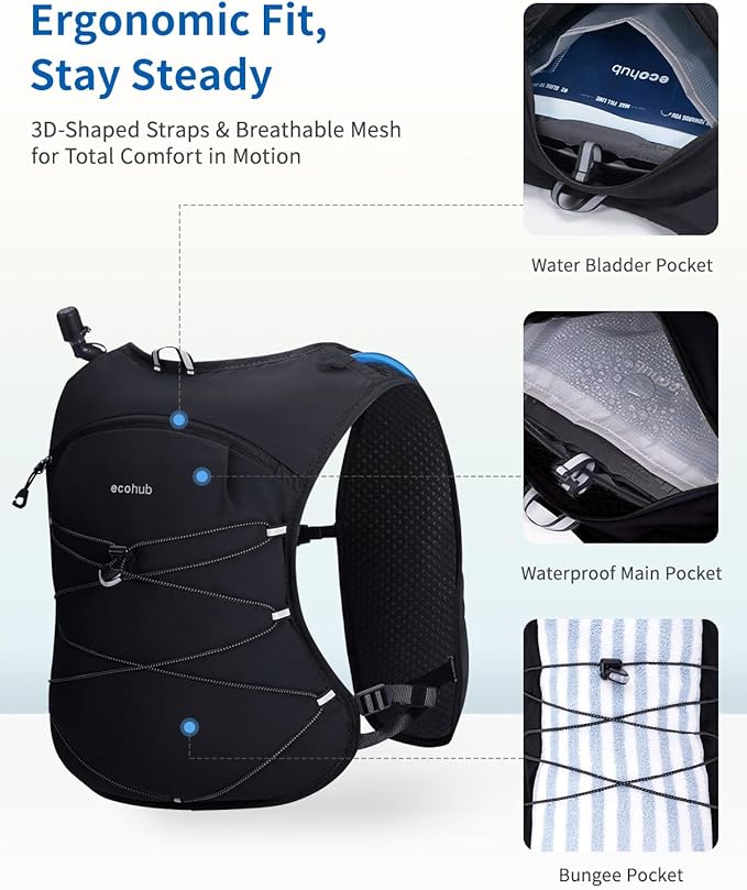 ECOHUB Running Hydration Vest Backpack, Lightweight Hydration Pack Bag Daypack for Hiking Cycling Marathon Backpack Vest for Women Men (No Bladder Included)