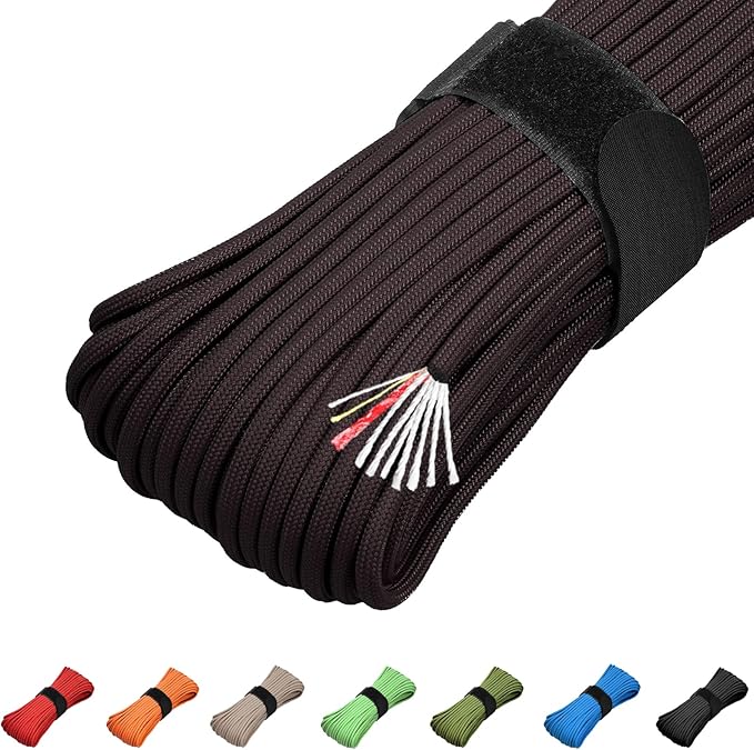 Survival Paracord 550 Fire Paracord Survivor Cord Nlyon Rope 10 Strands US Military Type III 550 Parachute Cord with Integrated Fishing Line, Fire-Starter Tinder 4 in 1