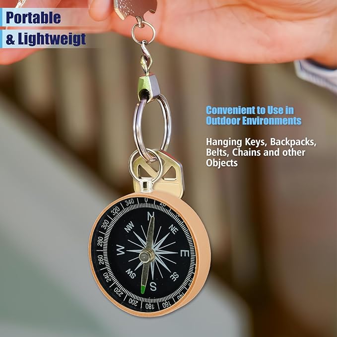 Pocket Compass, 2 Pieces Mini Compass with Key Ring, Suitable for Hiking Survival, Mountaineering Camping, Outdoor Adventure Party Navigation Tools
