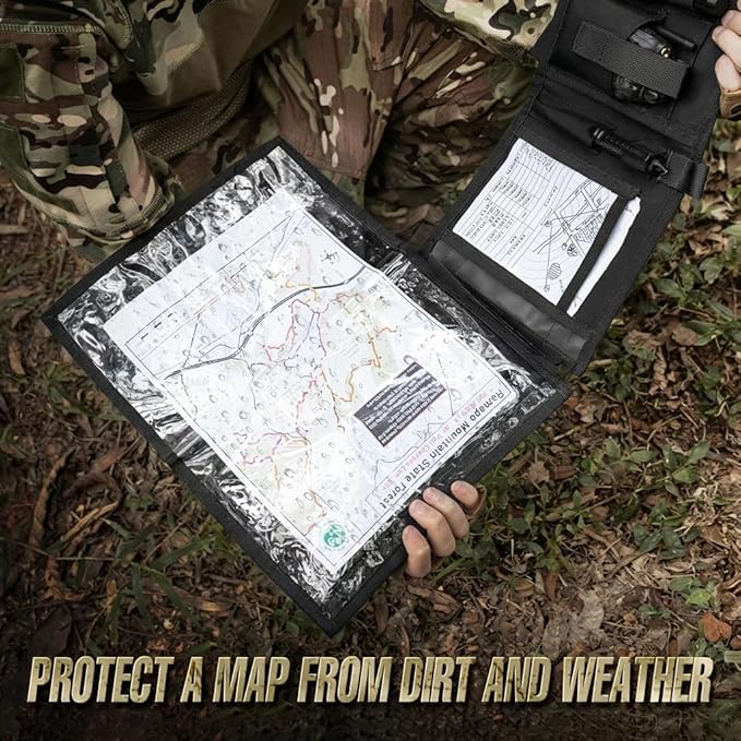KOSIBATE Map Case, Military Map Protector, Water-Resistant Map Pouch Holder for Outdoors or Hiking