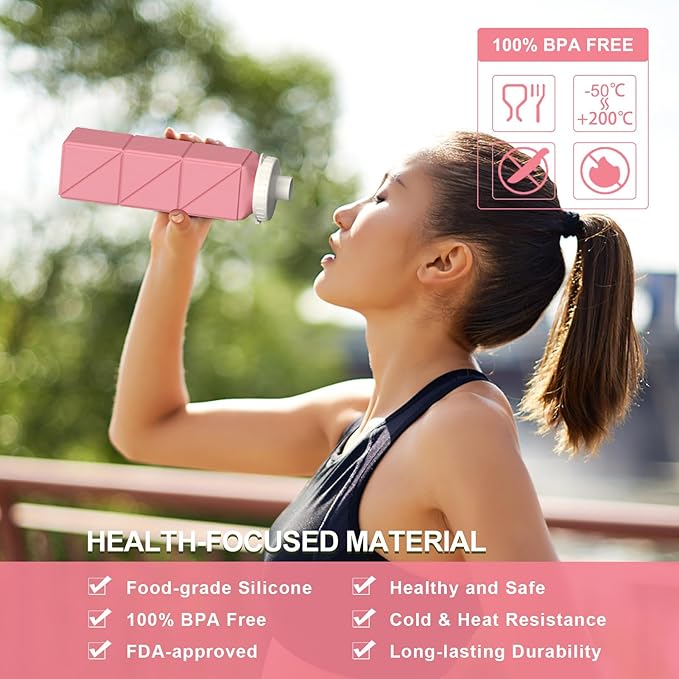 BEAUTAIL Collapsible Water Bottles 20.6oz, Silicone Foldable Portable Travel Water Bottle, BPA-Free, Leakproof Reusable for Traveling Camping Hiking Cycling Yoga Sports Outdoor, 1 Pack (Pink)
