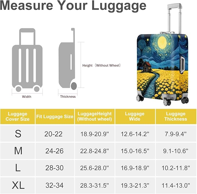 ANNA QUEEN Moonlit Field Luggage Cover, Dreamy Night Landscape Suitcase Protector for 24-26 Inch Travel Bags