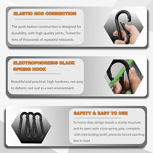 20PCS M8 Heavy Duty Carabiner Clip, 3Inch Snap Hook Quick Link Small Carabiner Clips,Spring Link Buckle for Fishing Camping Hammock Dog Leashes-550LBS Holding Capacity (Black)